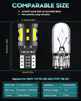 Alopee 194 LED Bulb, 6500K Bright White T10 LED Bulb, Non Polarity Error Free 168 LED Bulb for 2825 W5W 158 501 Led Automotive License Plate Light Interior Lights Dash Lights 16SMD 12V DC Pack of 10